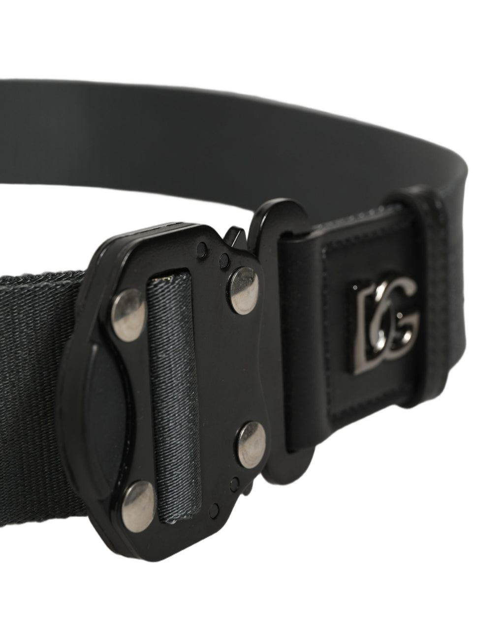 Men Gray Fabric Strap Logo Metal Buckle Belt