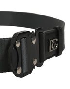Men Gray Fabric Strap Logo Metal Buckle Belt