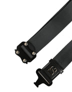 Men Gray Fabric Strap Logo Metal Buckle Belt
