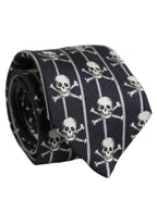 Men Black Silk Skull Fantasy Adjustable Tied Necktie Tie
