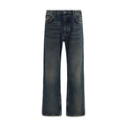 Blue Cotton Straight-Leg Jeans