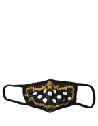 Black Baroque Print Polka Dot Elastic Ear Strap Face Mask