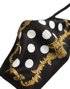 Black Baroque Print Polka Dot Elastic Ear Strap Face Mask