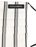 White Black Pinstripe Pleated Elastic Ear Strap Face Mask