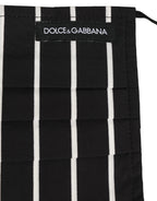 Black White Pinstripe Pleated Elastic Ear Strap Face Mask