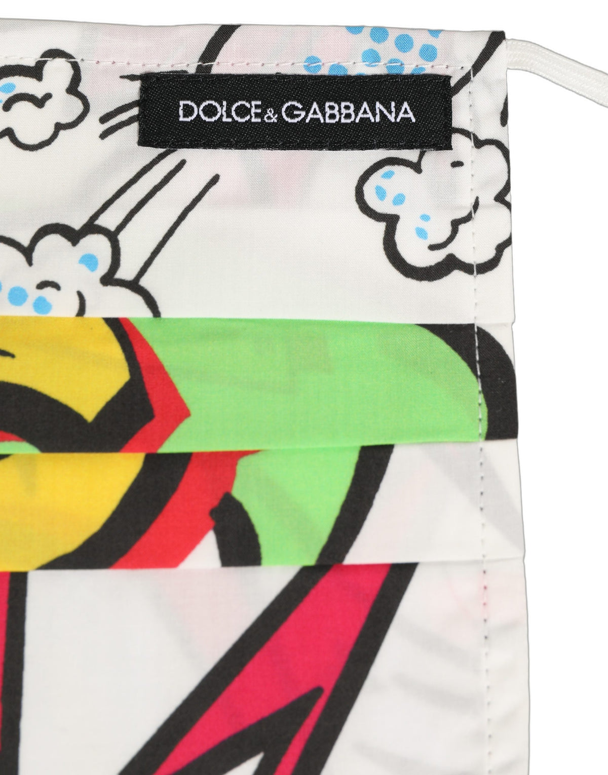 White Comic Print Pleated Elastic Ear Strap Face Mask