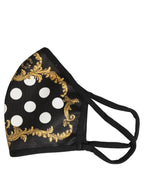 Black Baroque Print Polka Dot Elastic Ear Strap Face Mask