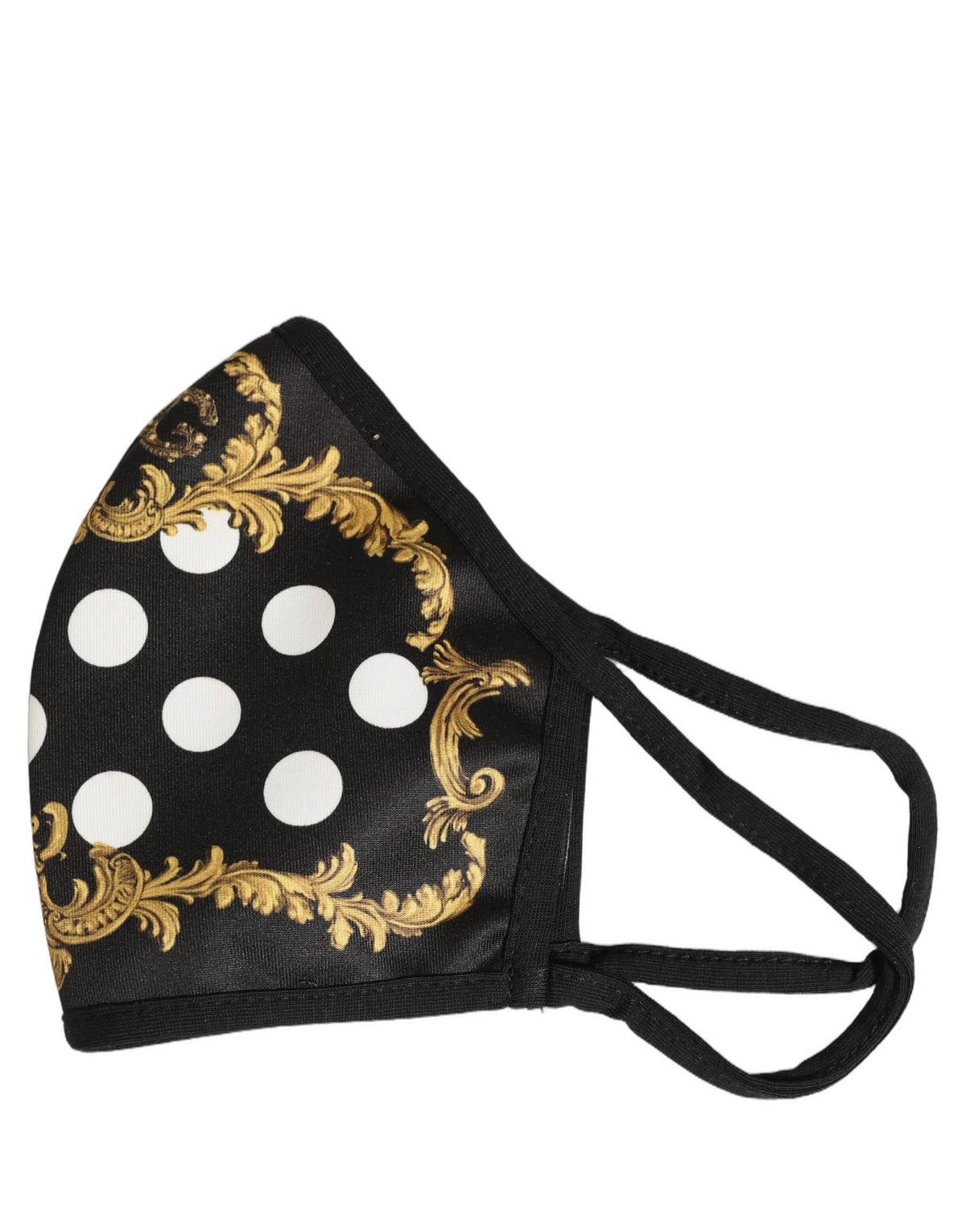 Black Baroque Print Polka Dot Elastic Ear Strap Face Mask