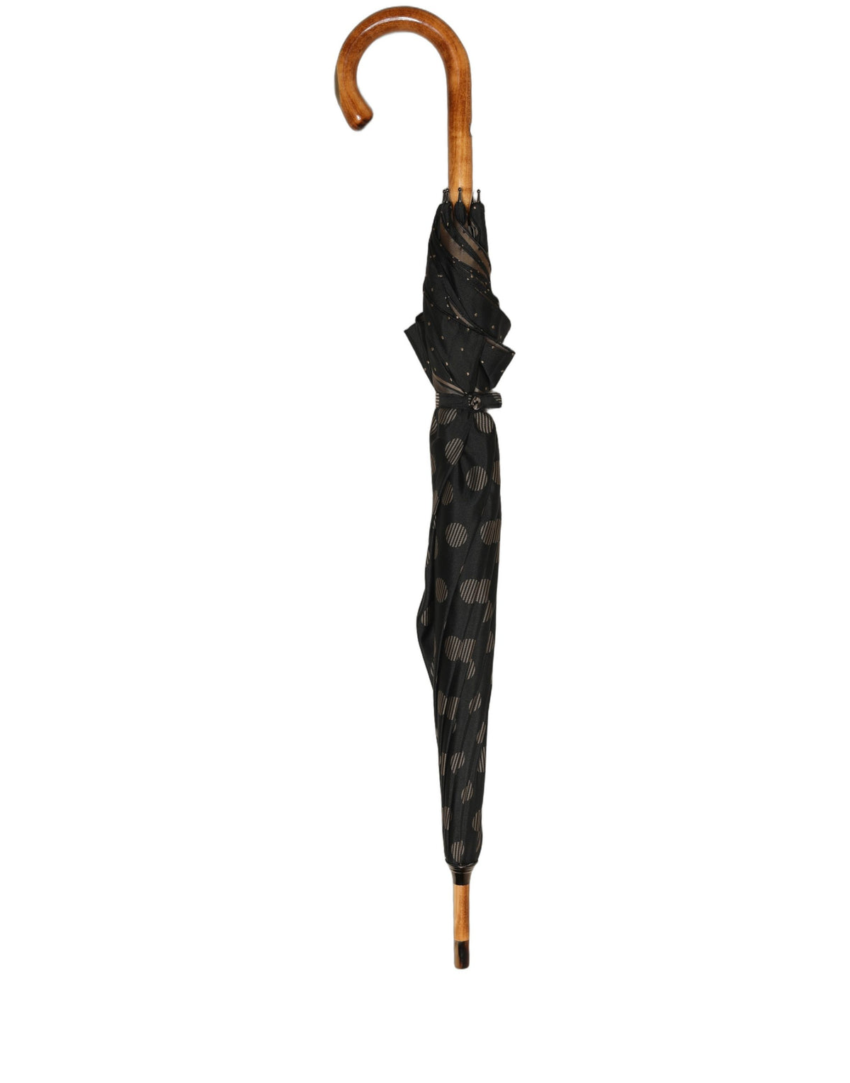 Black Gold Jacquard Polka Dot Long Handle Umbrella