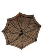 Black Gold Jacquard Polka Dot Long Handle Umbrella