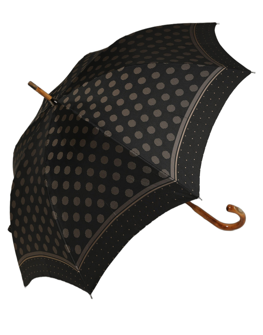 Black Gold Jacquard Polka Dot Long Handle Umbrella