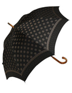Black Gold Jacquard Polka Dot Long Handle Umbrella