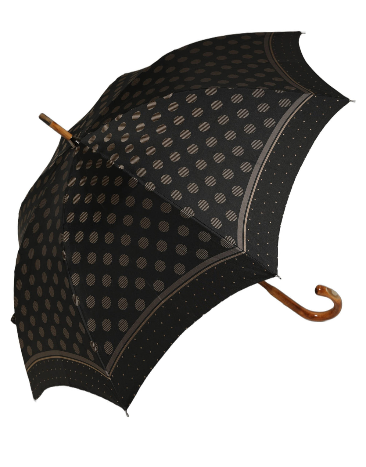 Black Gold Jacquard Polka Dot Long Handle Umbrella