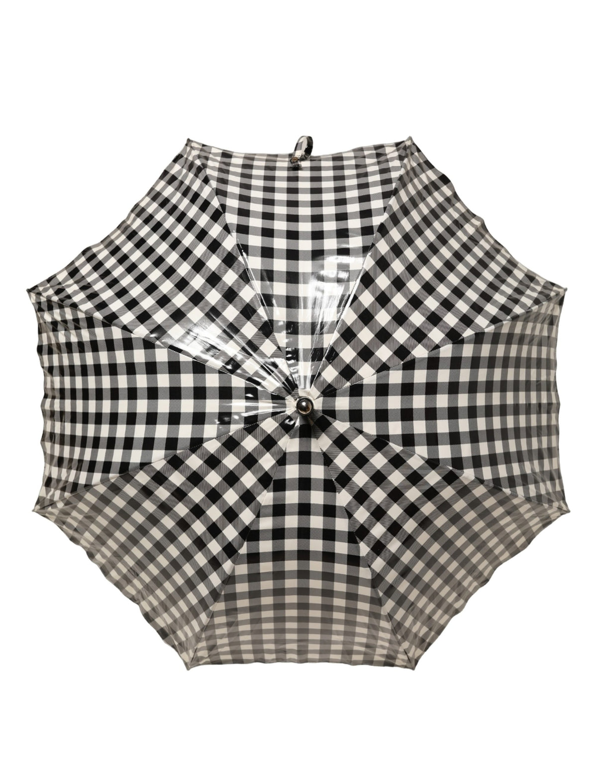 Black White Gingham Check Cotton Long Handle Umbrella
