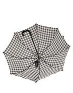 Black White Gingham Check Cotton Long Handle Umbrella