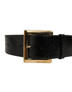 Black Exotic Leather Gold Metal Buckle Belt