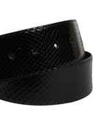 Black Exotic Leather Gold Metal Buckle Belt