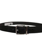Black Classic Leather Silver Tone Buckle Belt