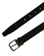 Black Classic Leather Silver Tone Buckle Belt