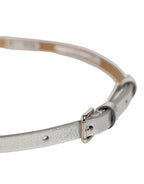 Metallic Silver Leather Square Buckle Belt