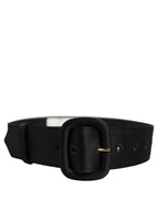 Black Wide Fabric Oval Buckle Cintura Belt