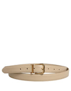 Beige Leather Double Wrap Gold Buckle Belt