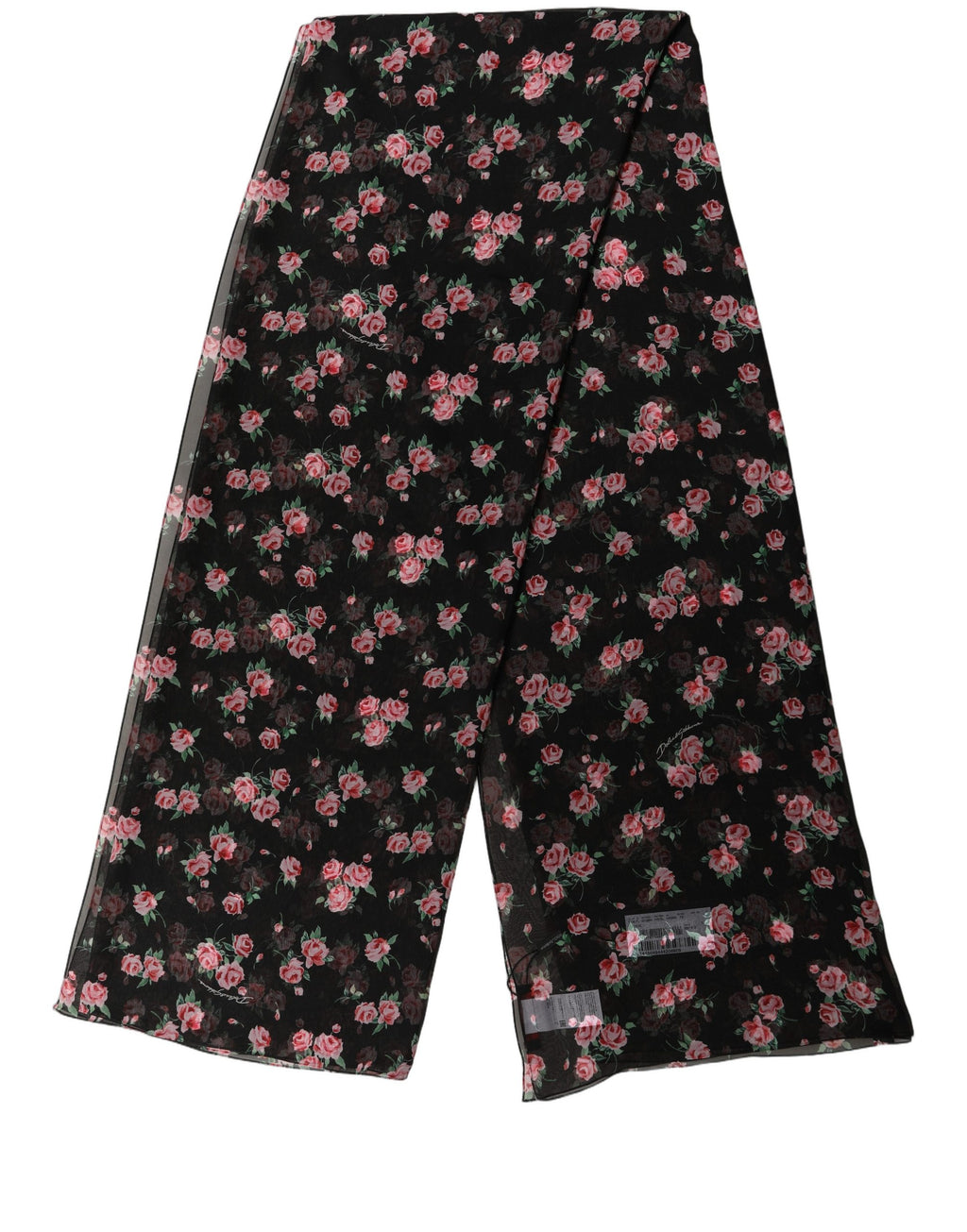 Black Silk Floral Chiffon Long Stole Scarf
