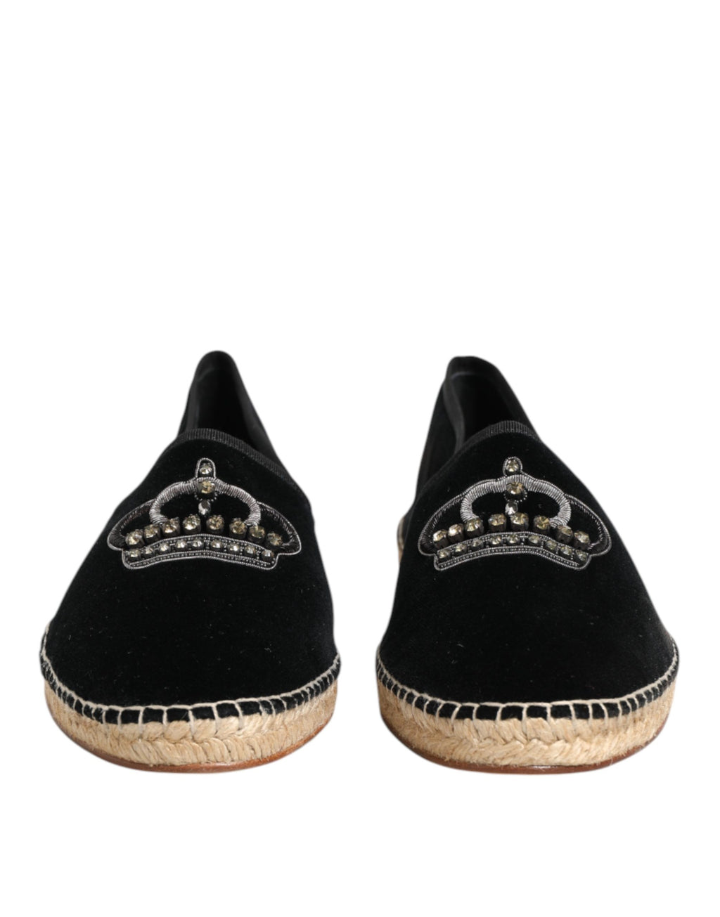 Black Embellished Crown Flat Espadrilles Shoes
