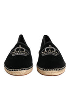 Black Embellished Crown Flat Espadrilles Shoes