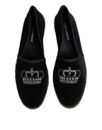 Black Embellished Crown Flat Espadrilles Shoes