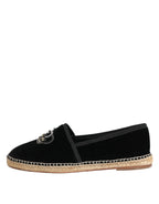 Black Embellished Crown Flat Espadrilles Shoes
