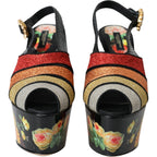 Multicolor Floral Crystal Platform Sandals Shoes