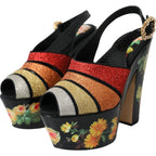 Multicolor Floral Crystal Platform Sandals Shoes