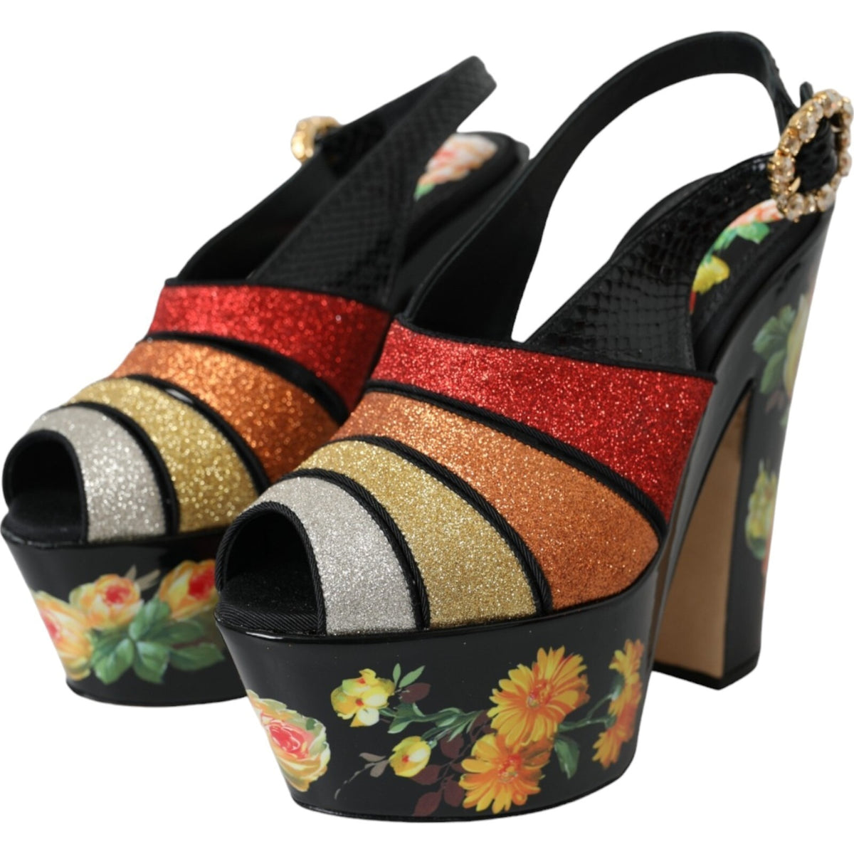 Multicolor Floral Crystal Platform Sandals Shoes
