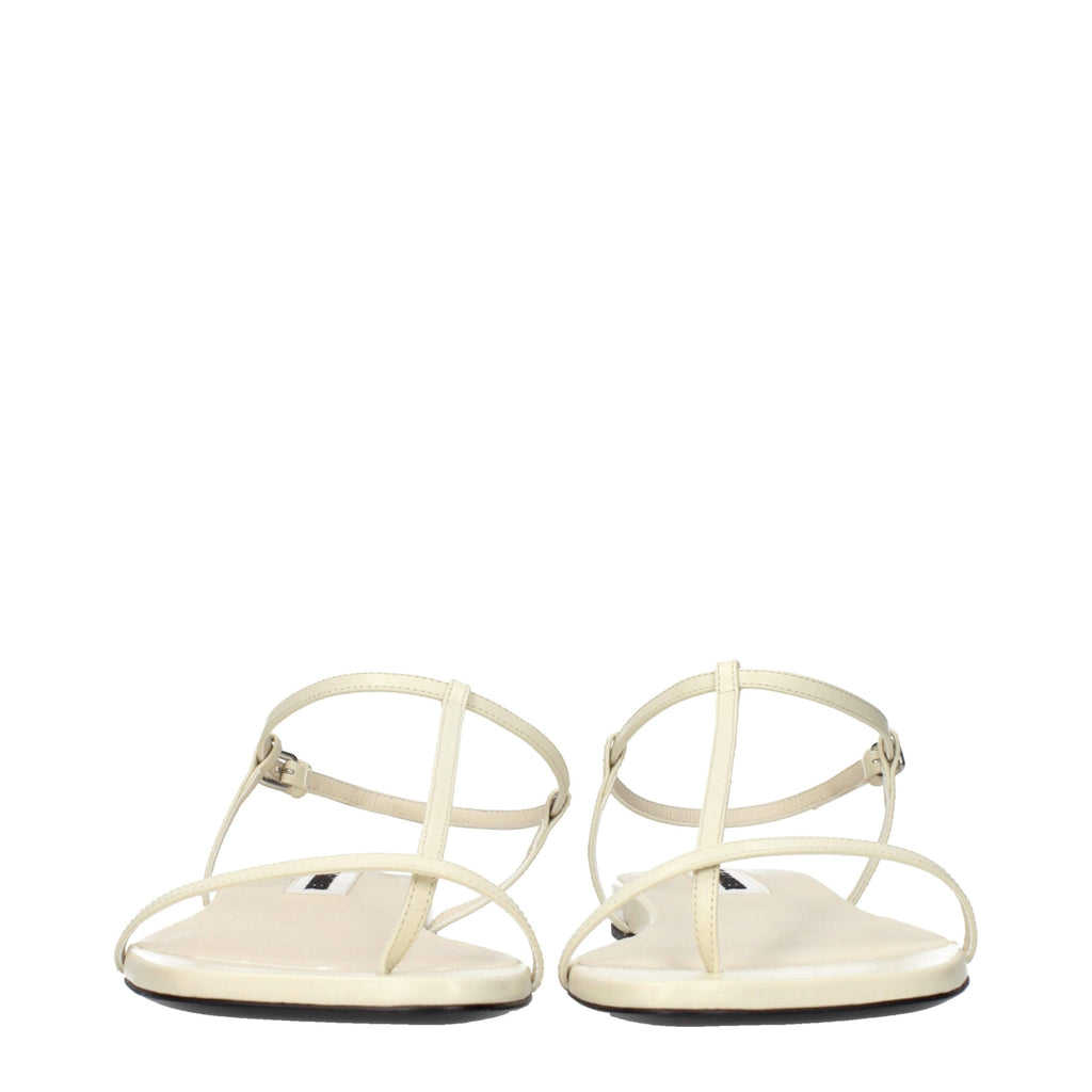 Beige Leather Flip-Flop Sandals