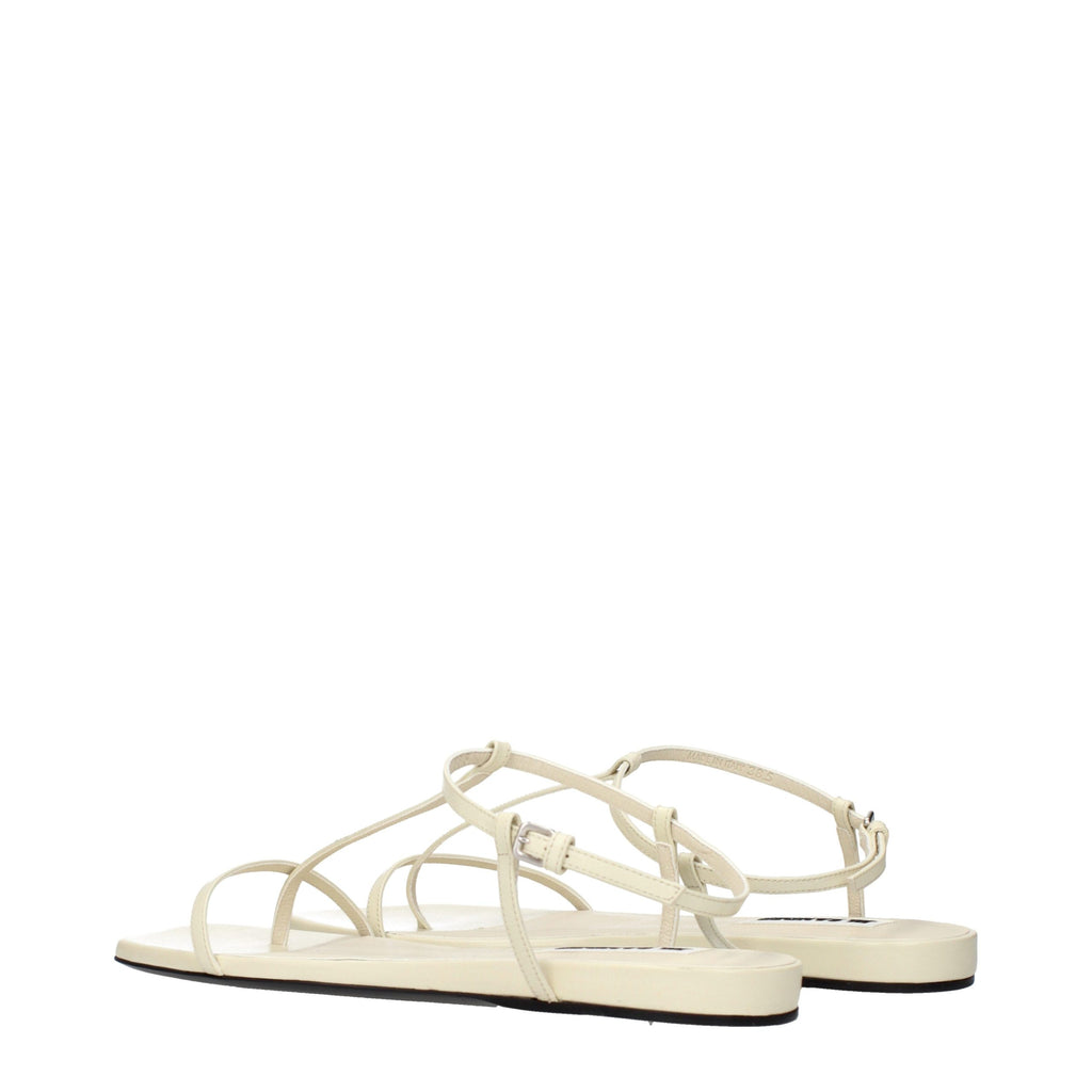 Beige Leather Flip-Flop Sandals
