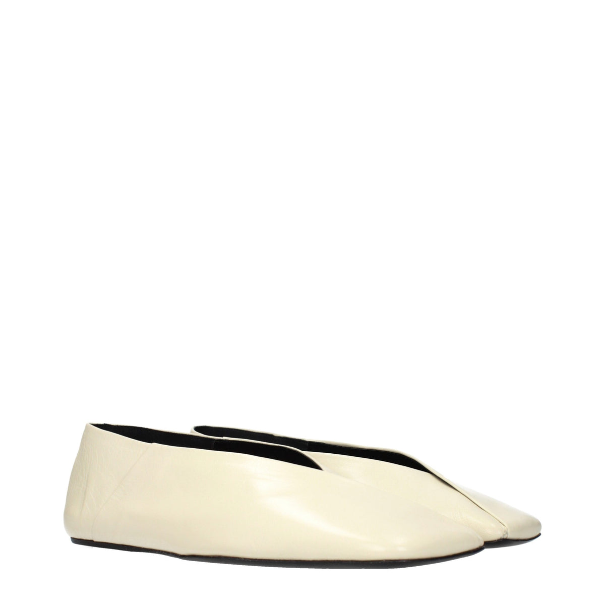 Beige Leather Ballet Flats