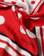 Red Polka Dot Print Silk Square Foulard Scarf