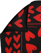 Black Red Silk Hearts Square Foulard Scarf