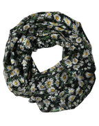 Black Floral Daisy Square Foulard Scarf