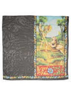 Dark Gray Silk Scenery Print Foulard Scarf