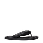 Black Leather Flip-Flop Sandals
