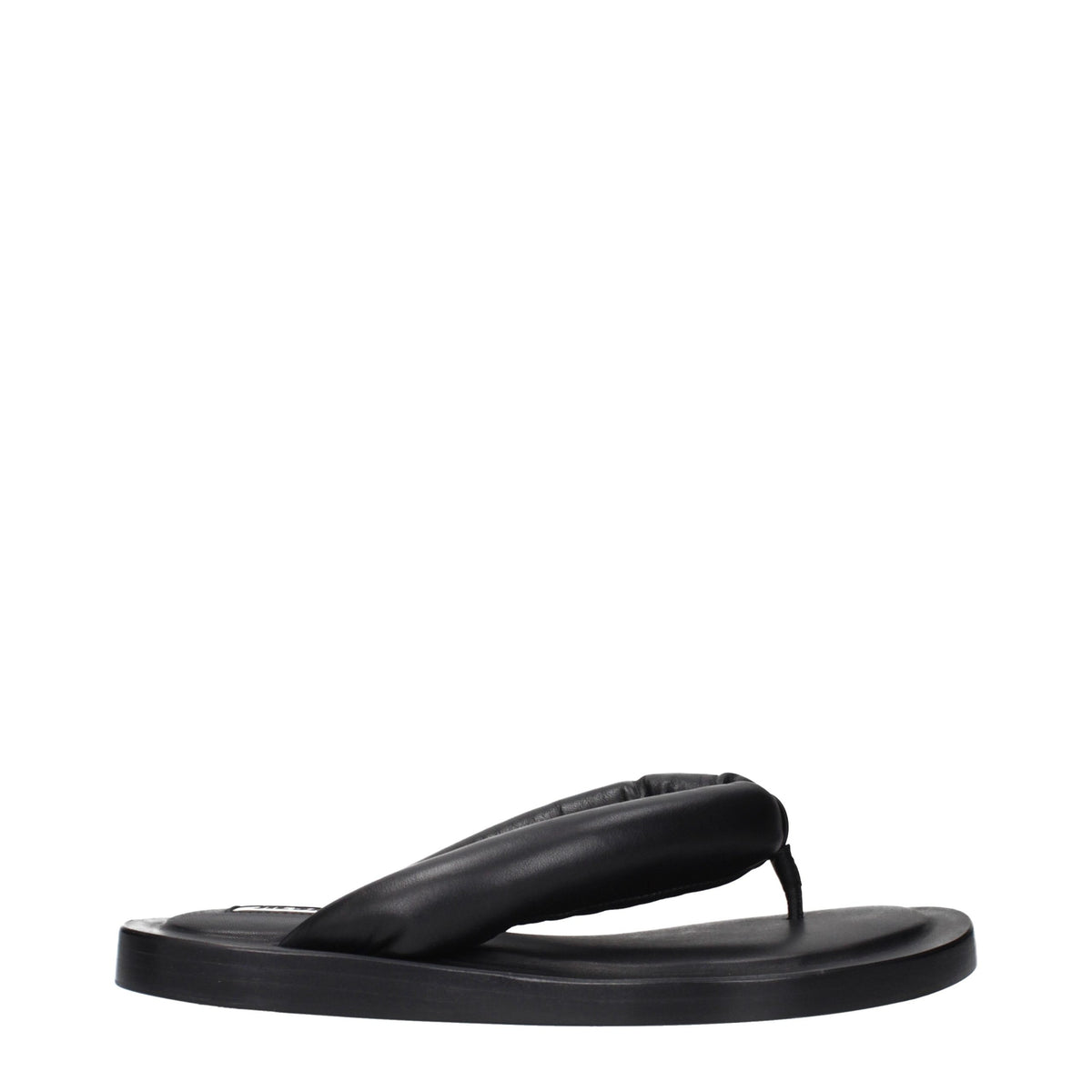 Black Leather Flip-Flop Sandals
