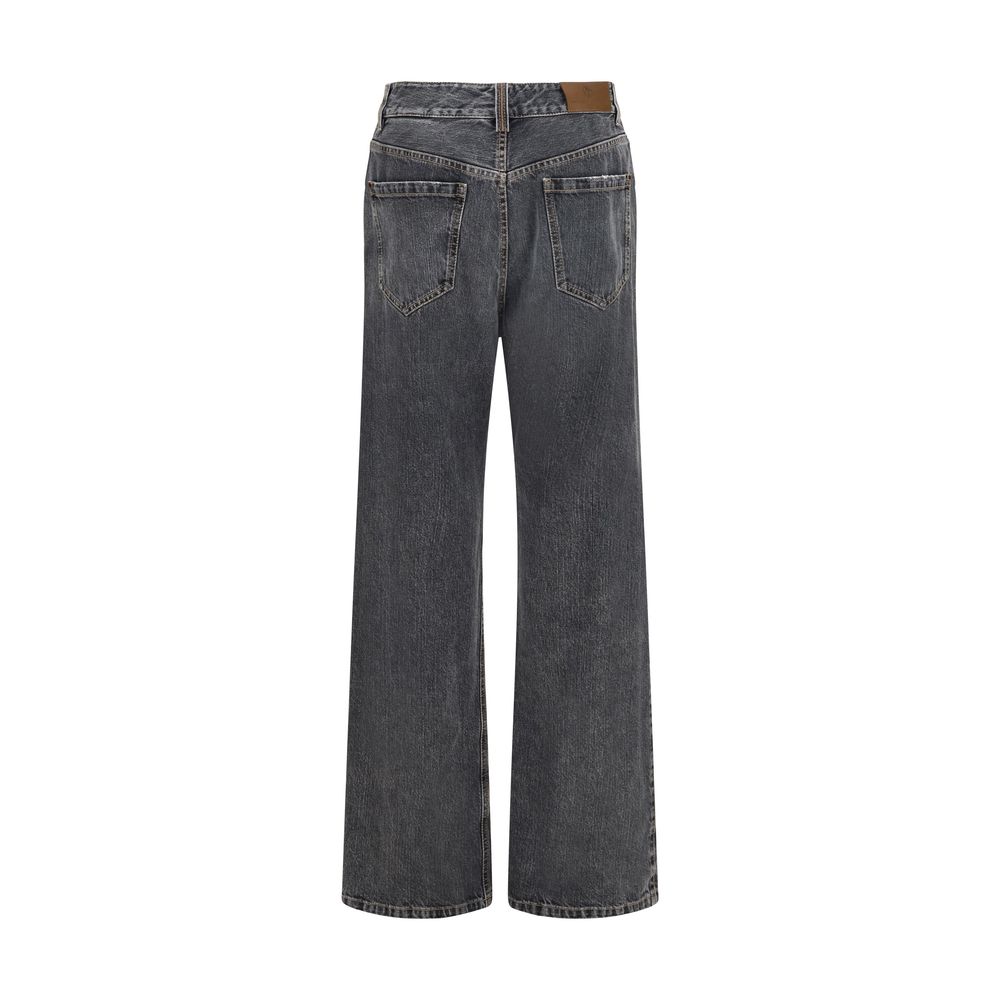 Gray Cotton Straight-Leg Jeans
