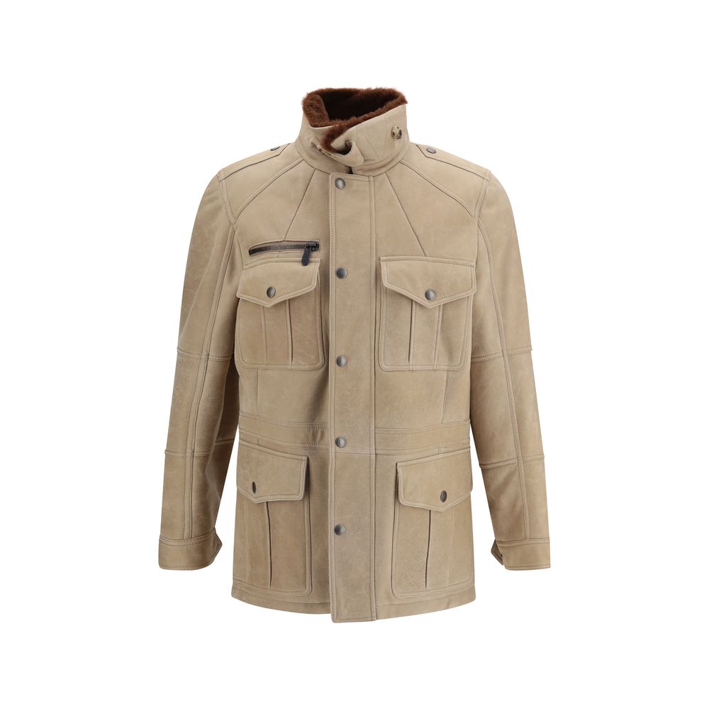 Beige Lambskin Full-Length Jacket