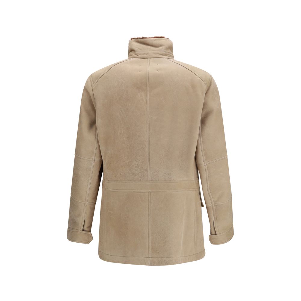 Beige Lambskin Full-Length Jacket