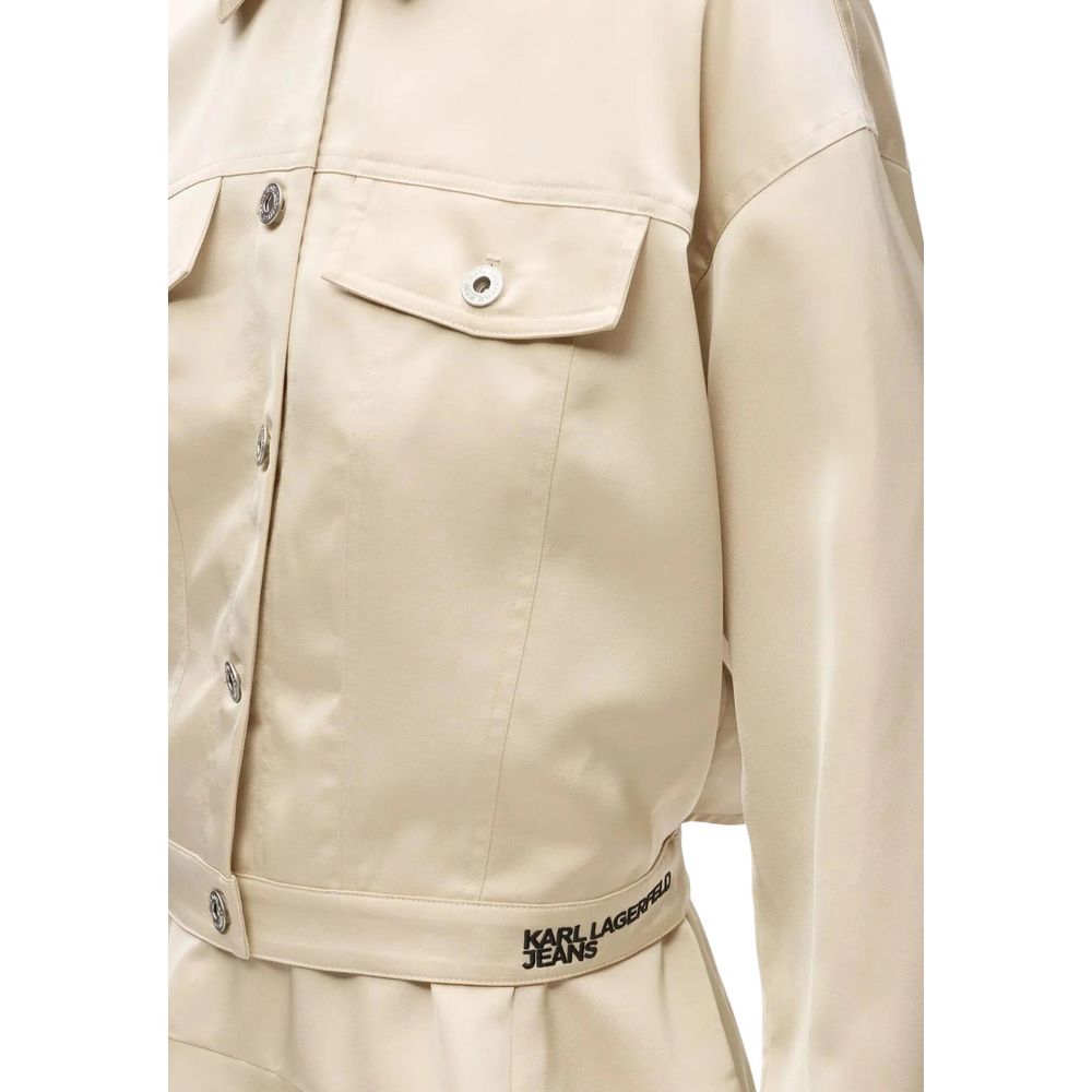Beige Polyester Full-Length Jacket