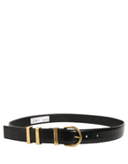 Black Classic Leather Gold Tone Buckle Belt
