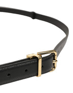 Black Leather Double Wrap Metal Buckle Belt