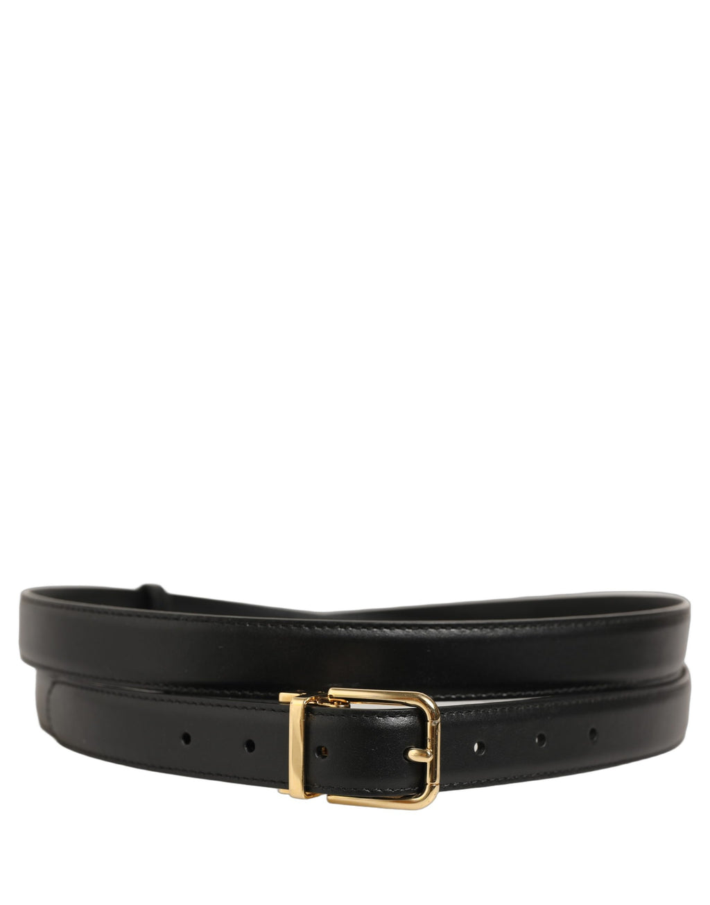 Black Leather Double Wrap Metal Buckle Belt